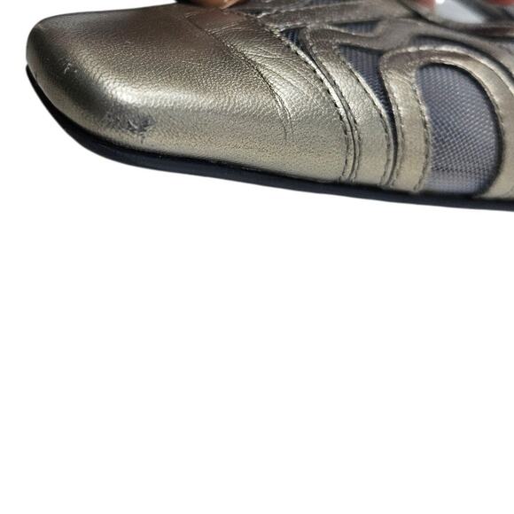 Vintage Y2K Nolan 8.5 Silver Leather Slide Mule Square Toe Glam Avant Garde - Picture 5 of 5